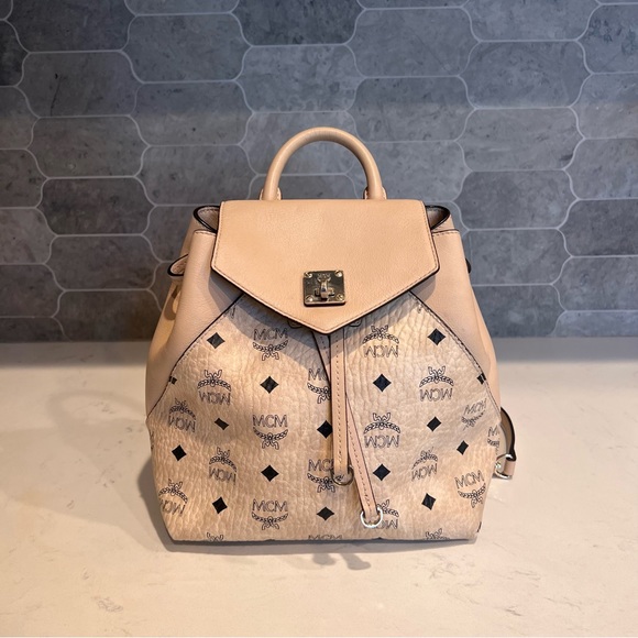 MCM Visetos Small Essential Backpack Beige - Picture 3 of 11